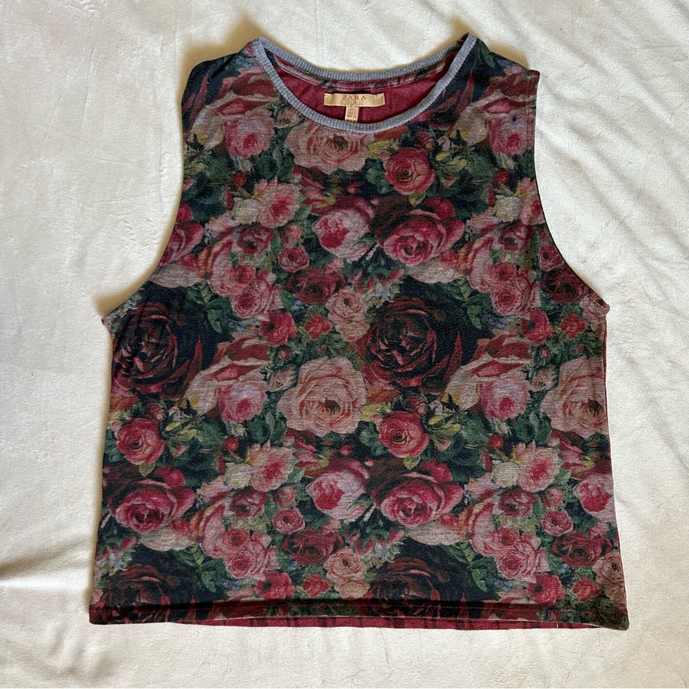 Zara Floral-Plaid Tank Top